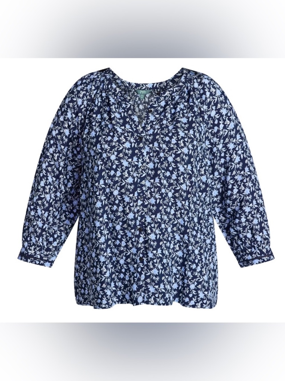 Terra & Sky Women's Plus Size Button Blouse with 3/4-Length Sleeves